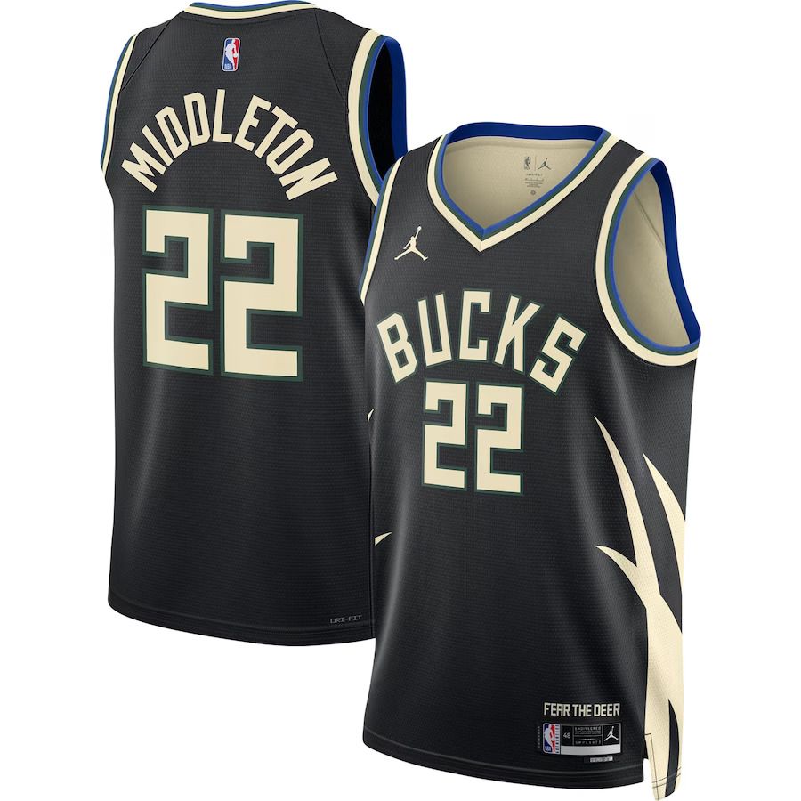Men Milwaukee Bucks #22 Khris Middleton Jordan Brand Black 2022-23 Statement Edition Swingman NBA Jersey->milwaukee bucks->NBA Jersey